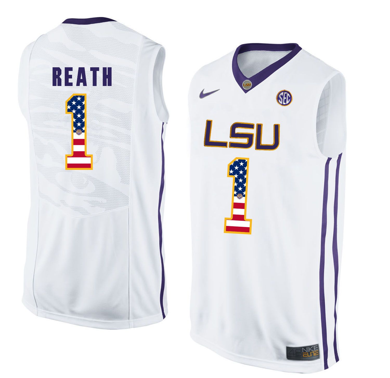 Men LSU Tigers #1 Reath White Flag Customized NCAA Jerseys